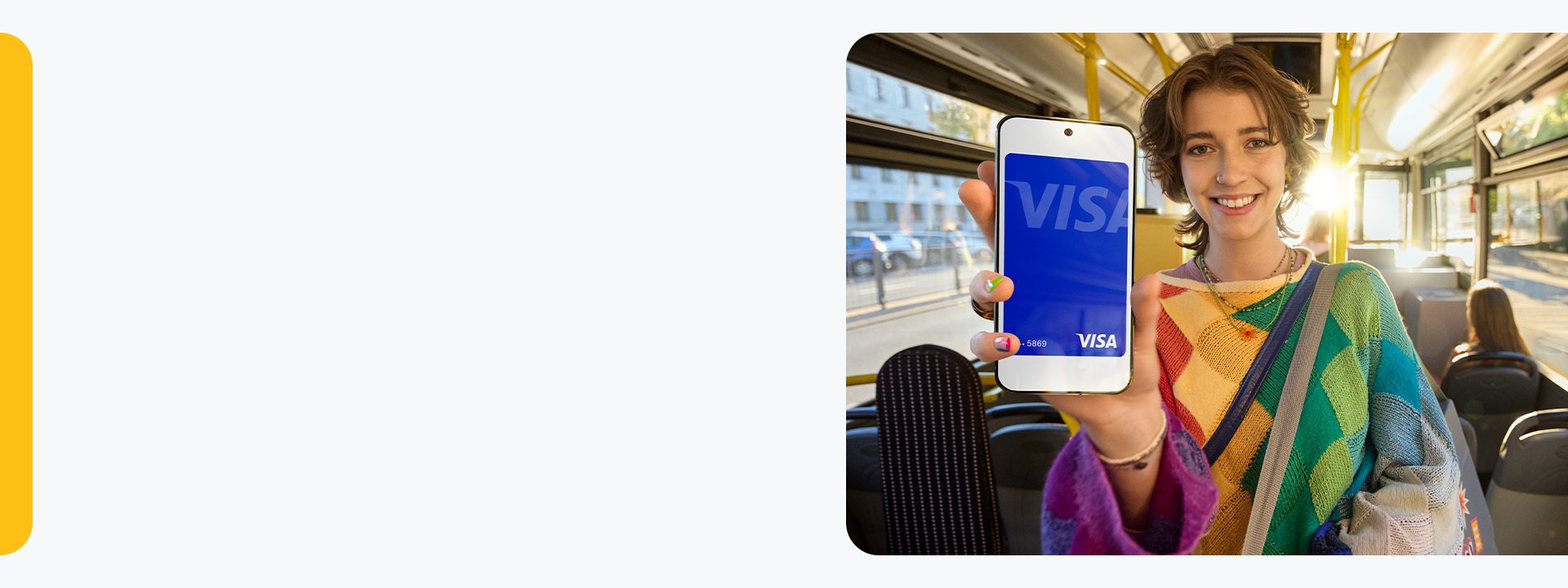 Woman paying by phone on a bus